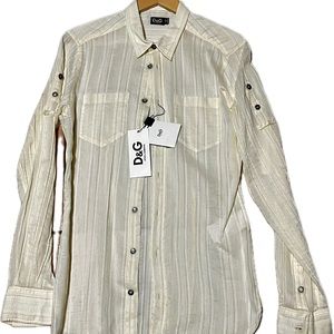 D&G Dolce & Gabbana Men’s Dress Shirt Medium 48 Cream Color New Light Fabric